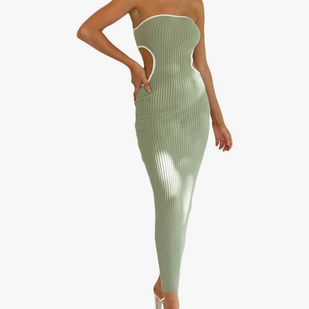 Elegant Green Strapless Tube Dress with Cutouts